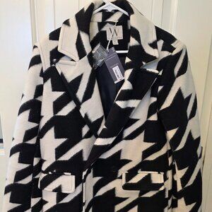 Worthington Oversized Houndstooth Overcoat Black White Small